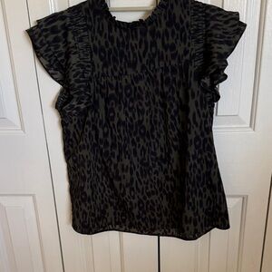 THML Black Leopard Print Ruffle Sleeve Blouse